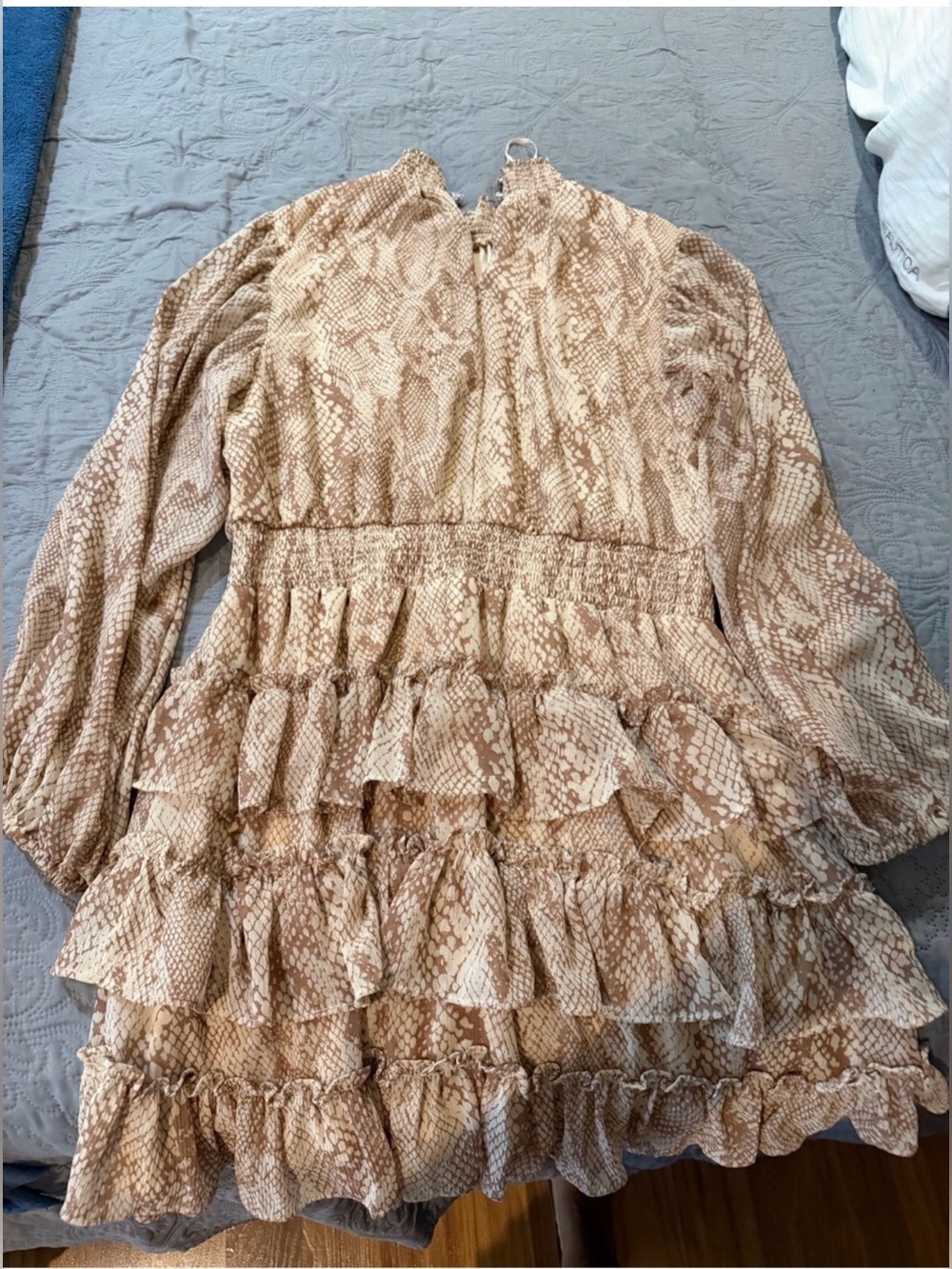 Express Beige Snake-Print Ruffle Dress - Picture 5 of 5